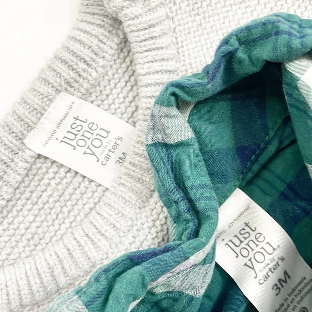 Carter's baby boys fox sweater + plaid button down bodysuit